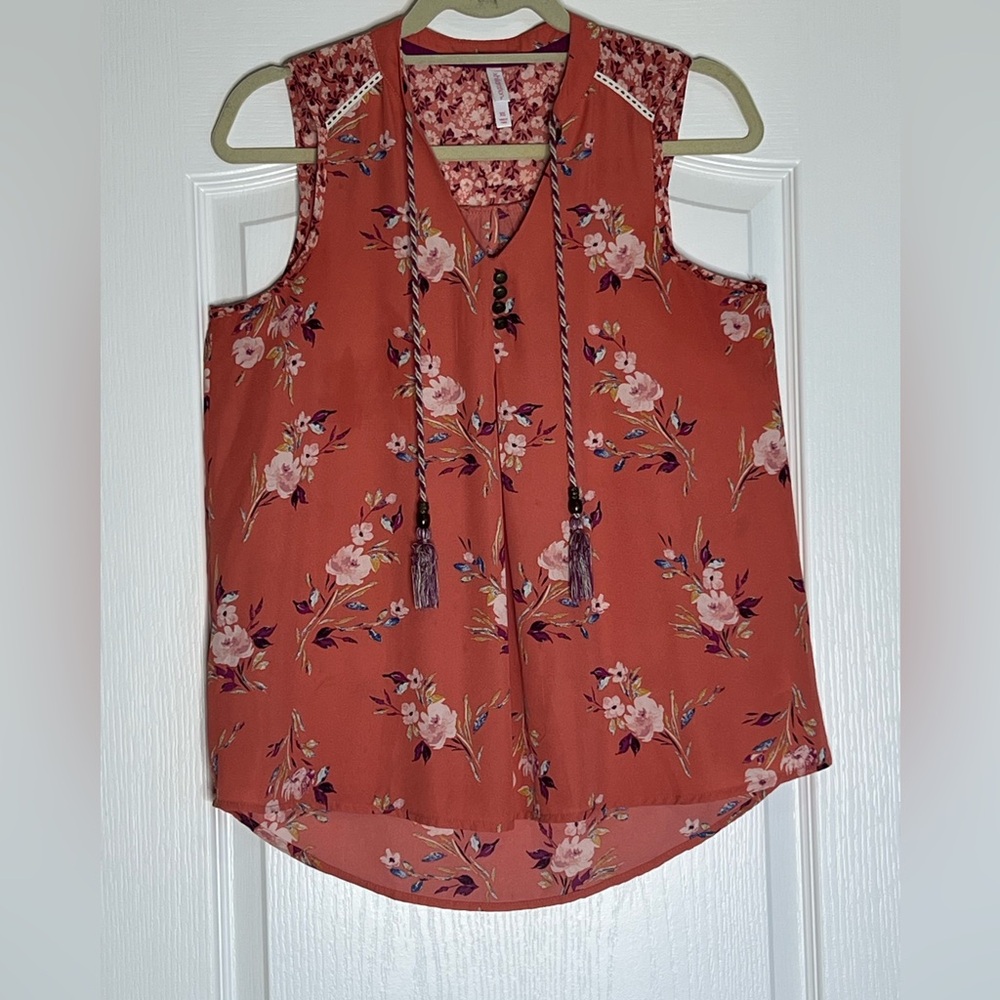 Floral Sleeveless Top with Tassels